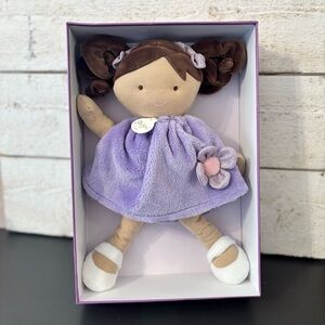 Jolijou‎ Paris Demoiselle Pretty Brown Hair Plush Doll Toy Lovey Purple 12” NEW
